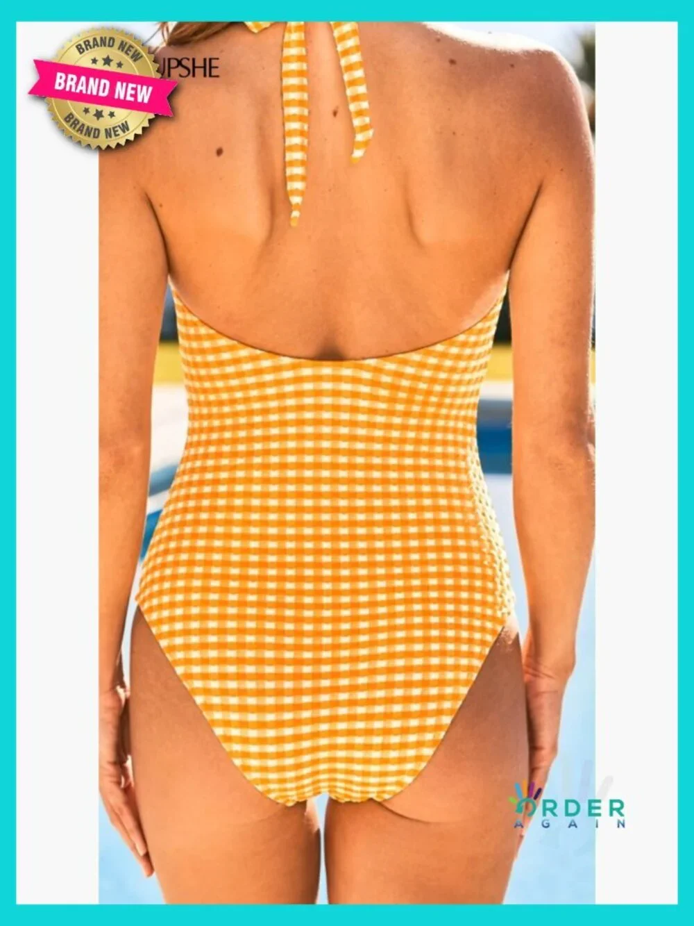 One Piece Swimsuit Halter Strap V Neck Backless Full Coverage Color Block
